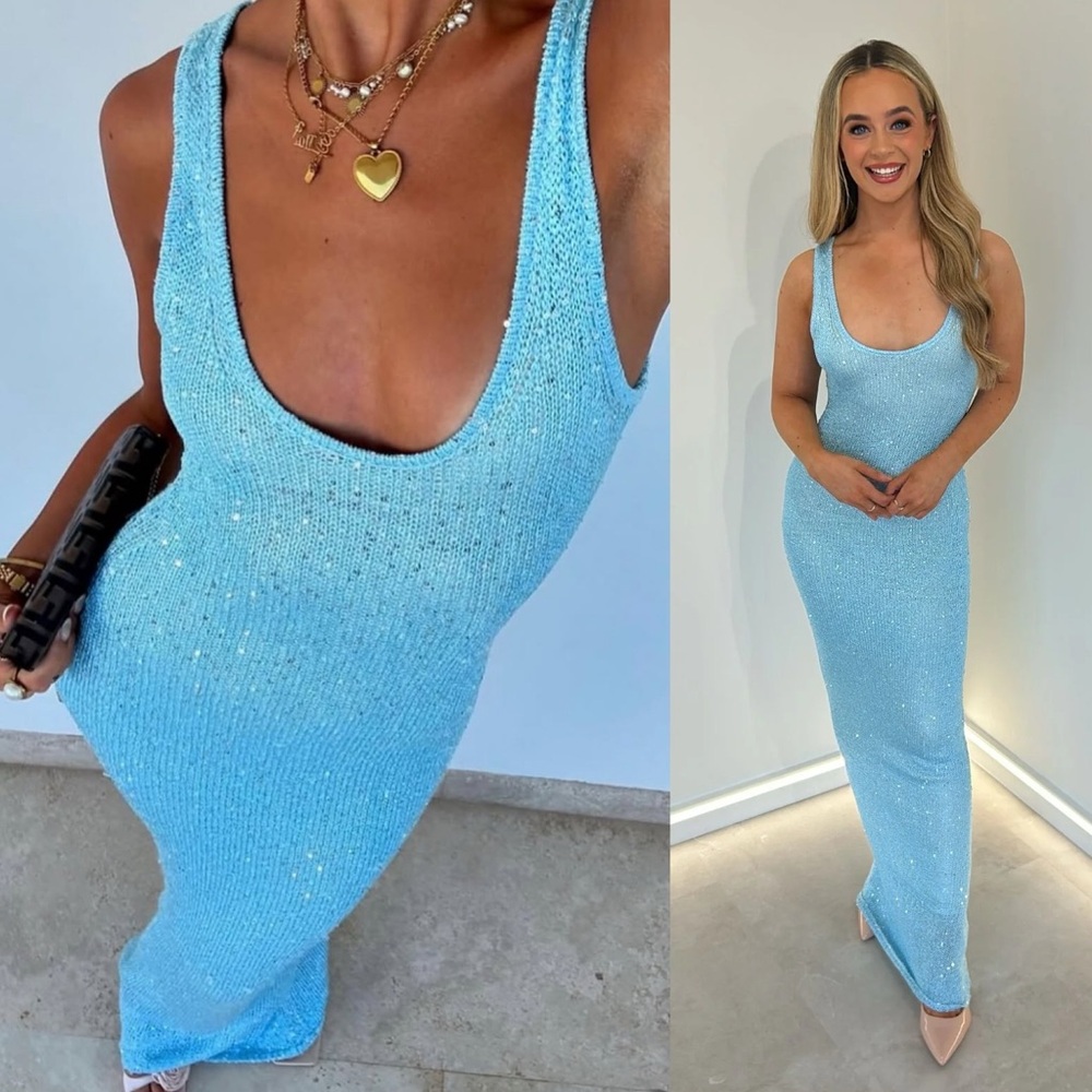 Asta Resort Ana Baia Blue Sequin Knit Maxi Dress